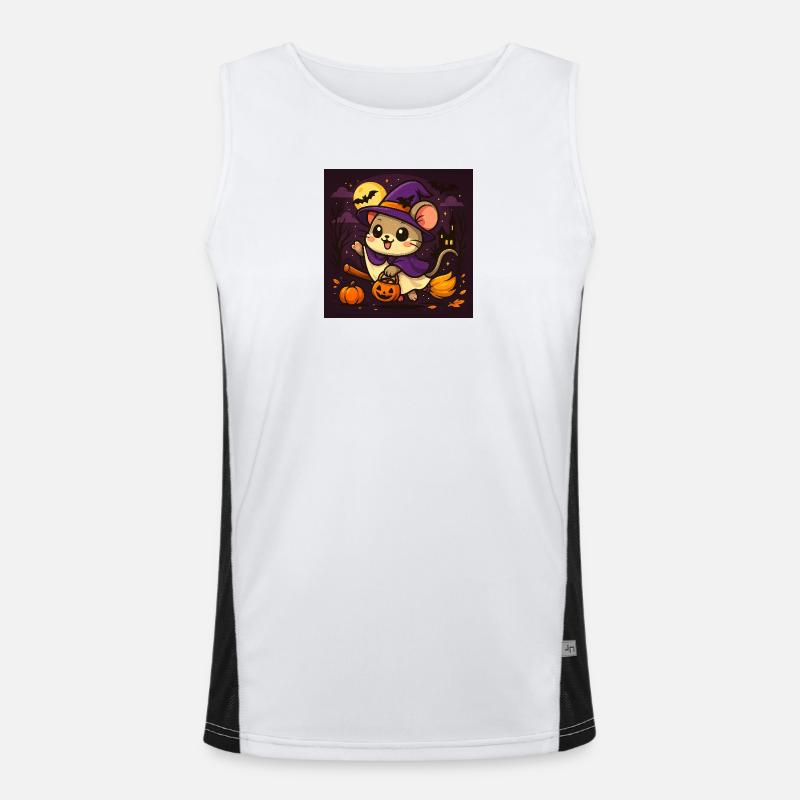 Cute Halloween Mouse as a Witch Men's Functional Contrast Tank Top 