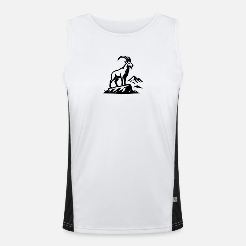 Alpiner Steinbock Silhouette auf Felsen Funktionelles Kontrast-Tank Top für Männer 