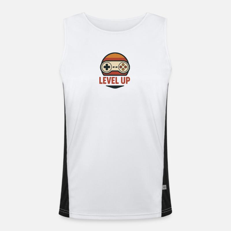 Level Up Retro Controller Graphics - Men's Functional Contrast Tank Top  - white/black