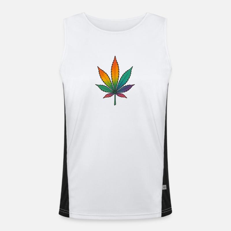 Rainbow Cannabis Leaf Design - Men's Functional Contrast Tank Top  - white/black