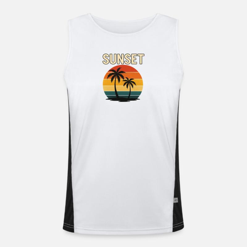 Sunset Palm Retro Glow Funktionelles Kontrast-Tank Top für Männer 