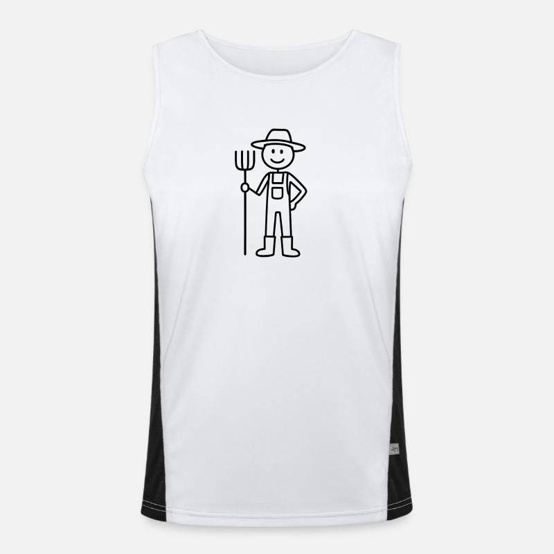 Bauer mit Heugabel ländliches Strichmännchen Funktionelles Kontrast-Tank Top für Männer 