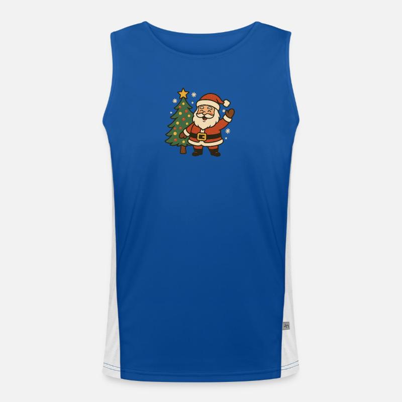 Fröhlicher Weihnachtsmann neben Baum Funktionelles Kontrast-Tank Top für Männer 