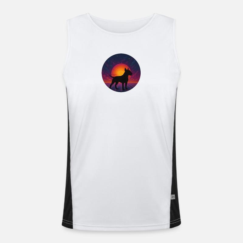 Neon-Sonnenuntergangs-Hund-Silhouette Funktionelles Kontrast-Tank Top für Männer 