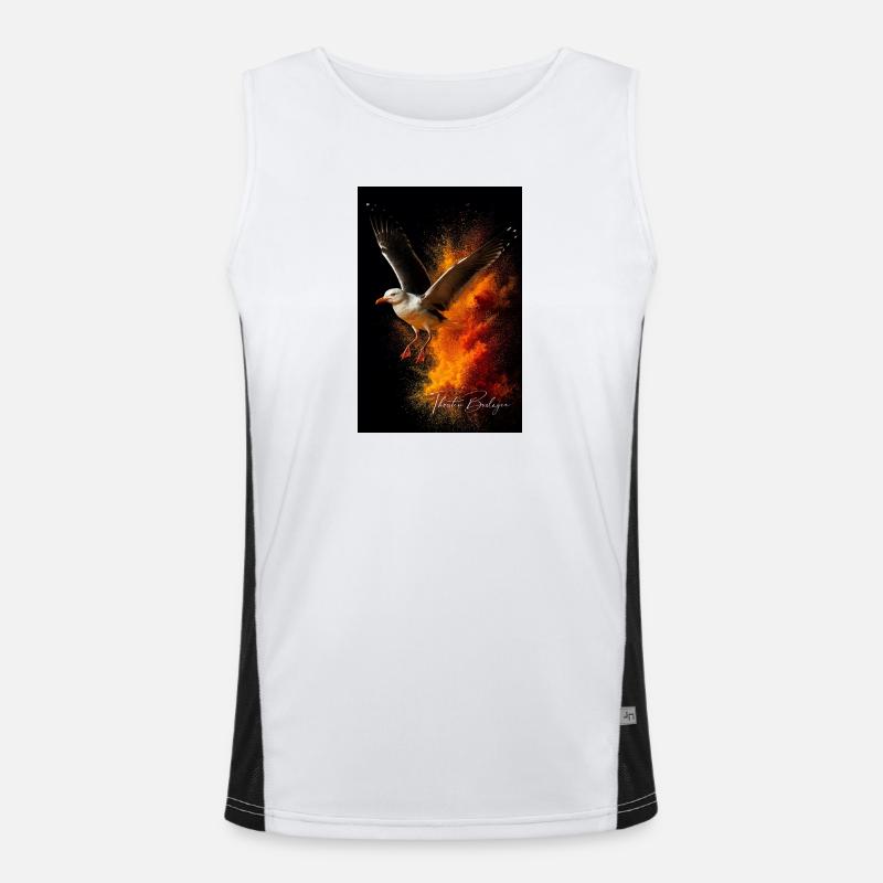 Seagull flight in front of fire dust Men's Functional Contrast Tank Top 