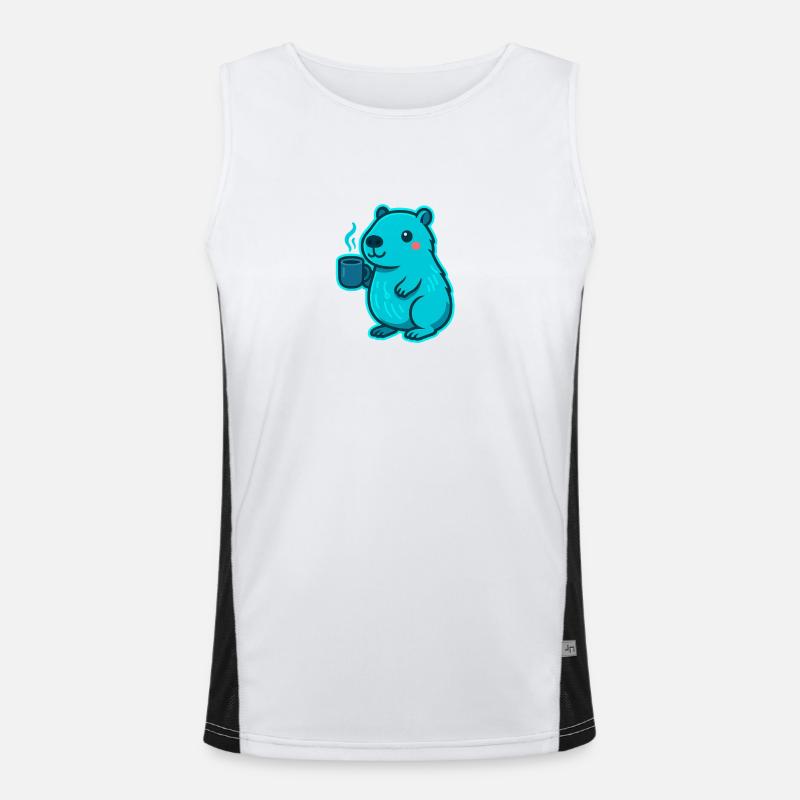 Blauer Capybara mit Kaffee Funktionelles Kontrast-Tank Top für Männer 