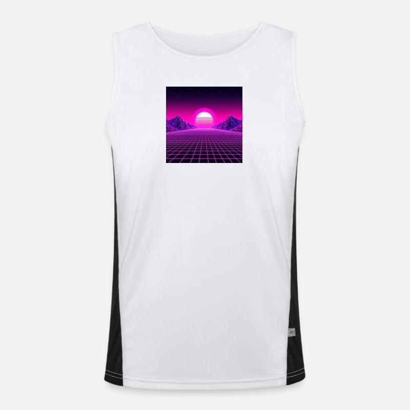 Neon Horizon Retrogrid Sunrise Funktionelles Kontrast-Tank Top für Männer 