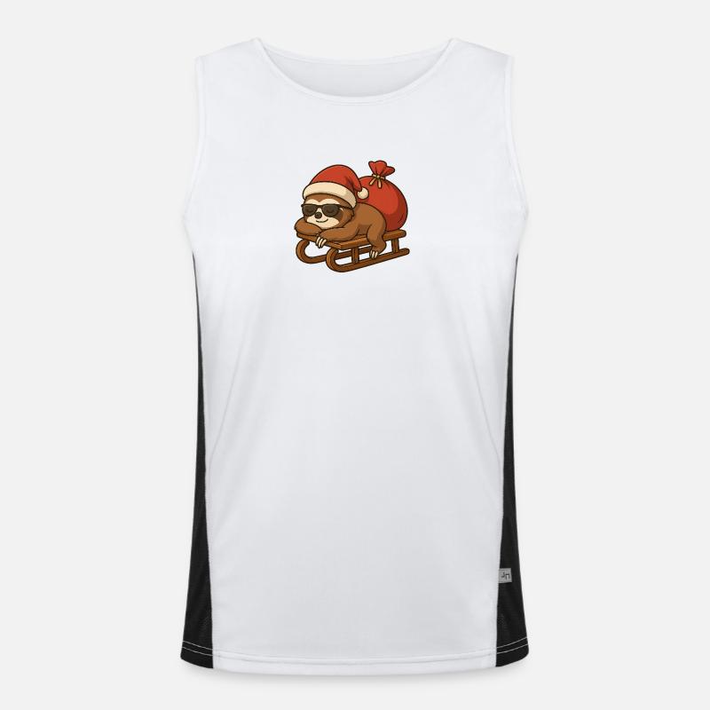 Cooles Weihnachtsfaultier auf Schlitten Funktionelles Kontrast-Tank Top für Männer 