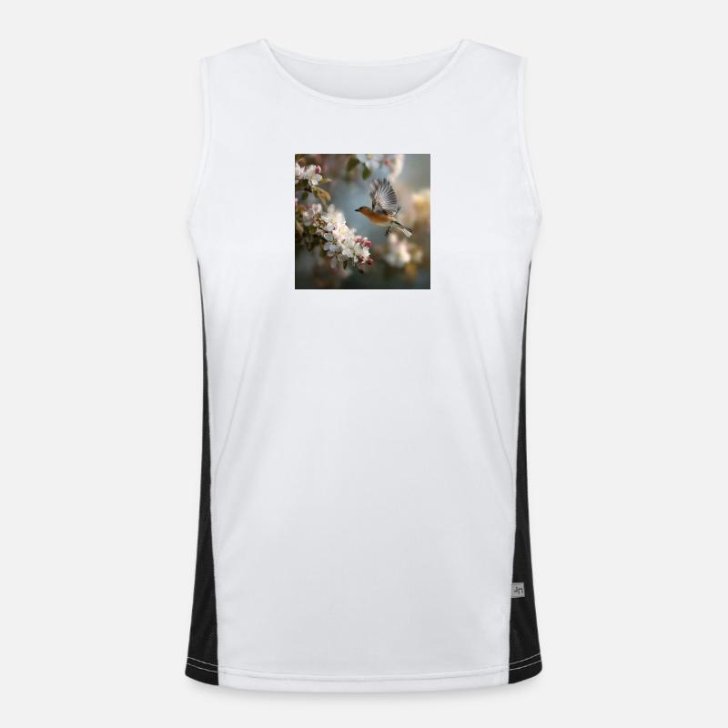 Spring sparrow in blossom flight Men's Functional Contrast Tank Top 