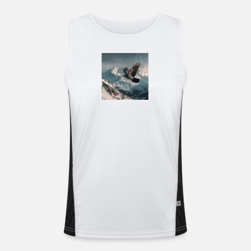 Raven above the snowy peaks Alpine crow Men's Functional Contrast Tank Top 