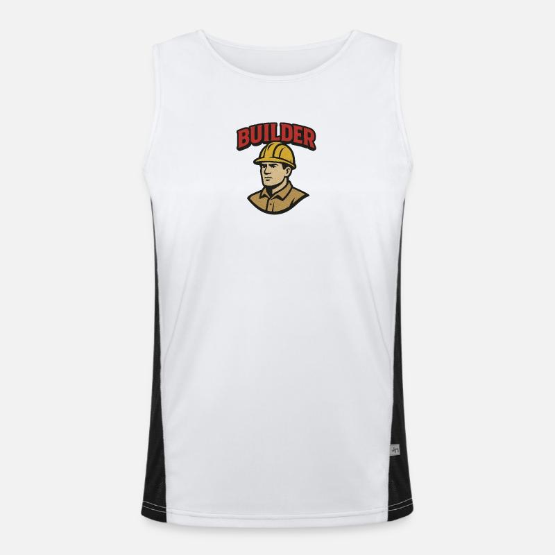 Construction Worker Retro Logo with Helmet Men's Functional Contrast Tank Top 