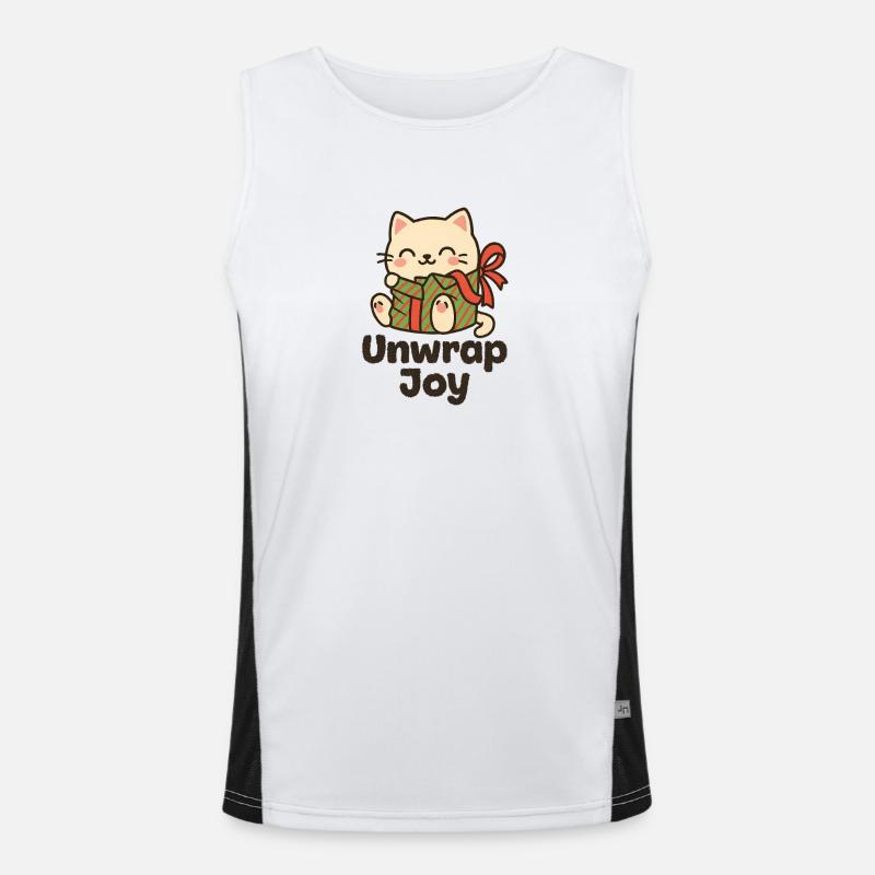 Cat with Gift Unwrap Joy - Men's Functional Contrast Tank Top  - white/black