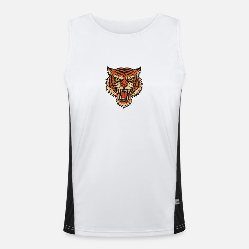 Wild Tiger Head Patch Design Men's Functional Contrast Tank Top 