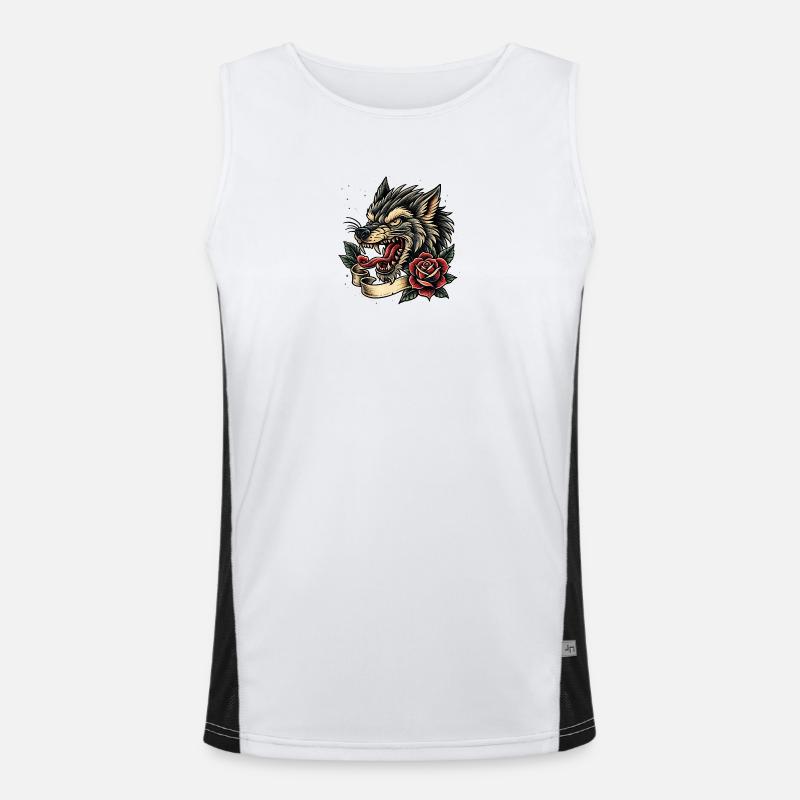 Wolf mit Rosenband Funktionelles Kontrast-Tank Top für Männer 