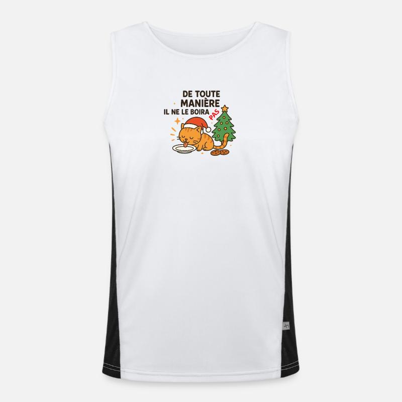 Festive Christmas Cat Who Refuses Drinking Men's Functional Contrast Tank Top 