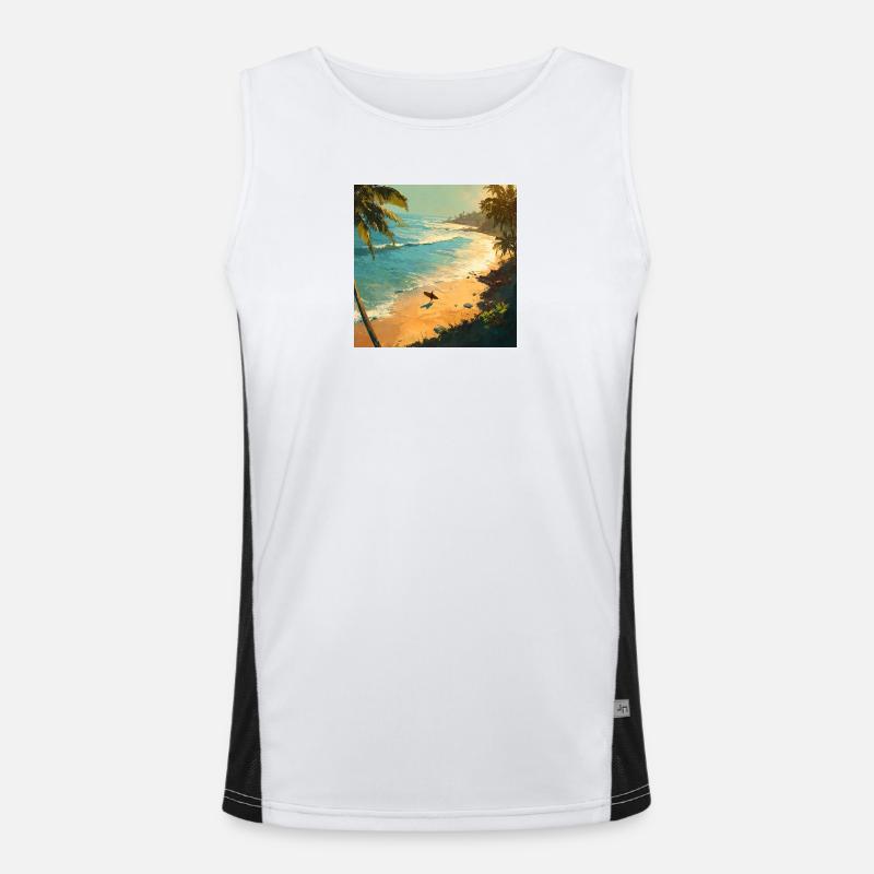 Sunny beach surfers on palm beach Men's Functional Contrast Tank Top 