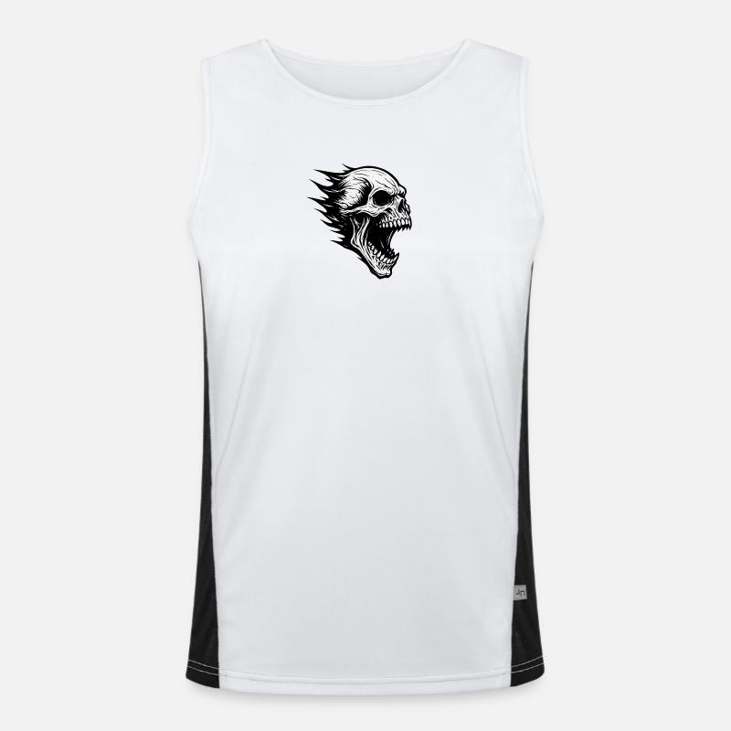 Kopfweh bei der Arbeit:Flammender Schädel im Sturm Funktionelles Kontrast-Tank Top für Männer 