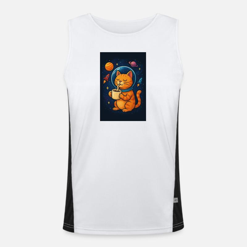 Cat in spacesuit drinking coffee Men's Functional Contrast Tank Top 