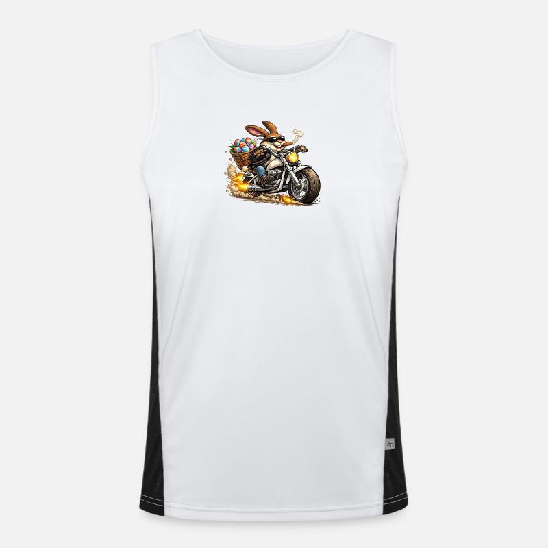Easter bunny on motorcycle Men's Functional Contrast Tank Top 