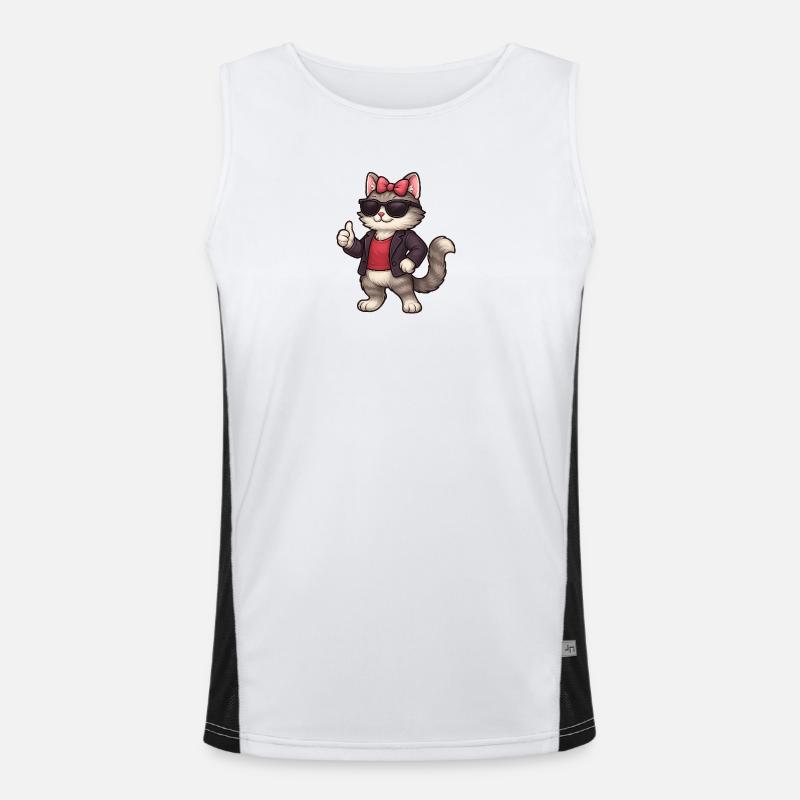 Cool cat with leather jacket - Men's Functional Contrast Tank Top  - white/black