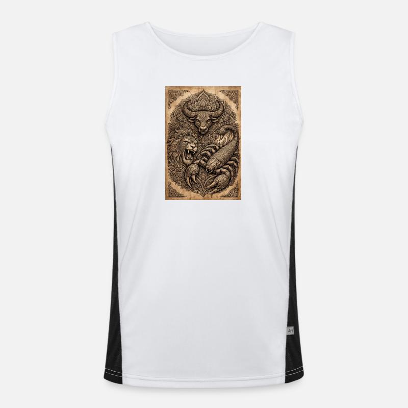 Tiermandala: Löwe Bison Schlange Funktionelles Kontrast-Tank Top für Männer 