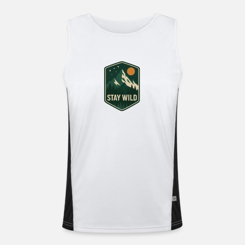 Stay Wild Bergwald Patch Funktionelles Kontrast-Tank Top für Männer 