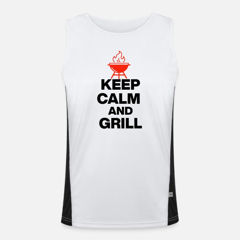 KEEP CALM AND GRILL, FIRE GRILLEN PARTY FLEISCH Funktionelles Kontrast-Tank Top für Männer 