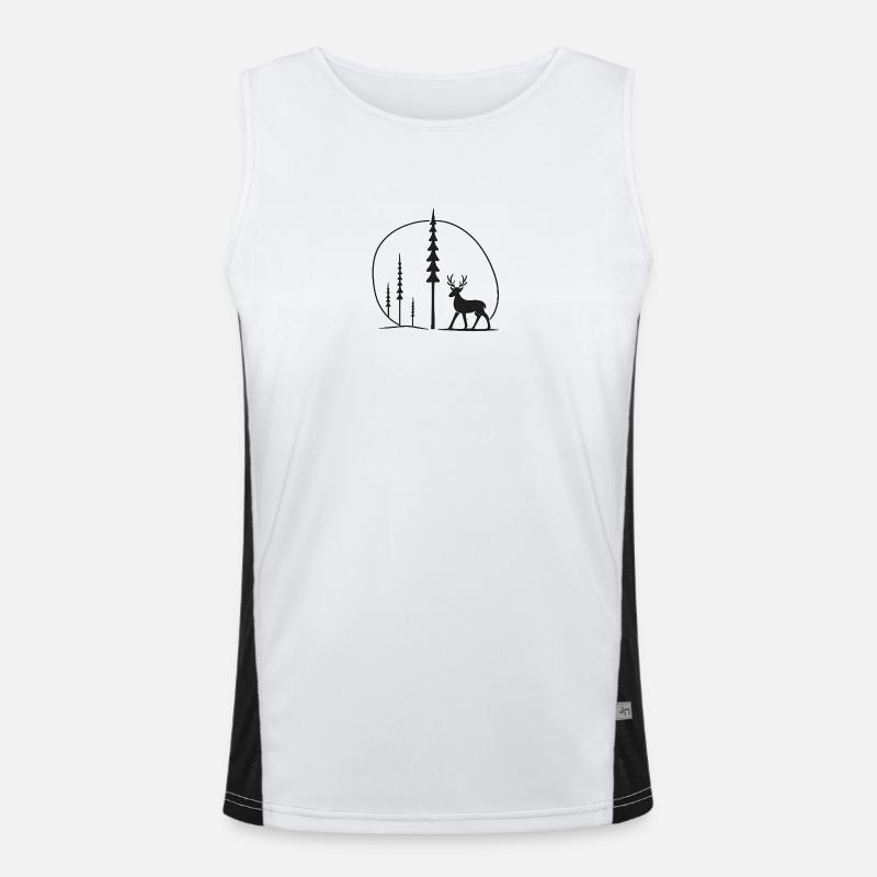 Hirschsilhouette im Waldkreis geschenkidee Funktionelles Kontrast-Tank Top für Männer 