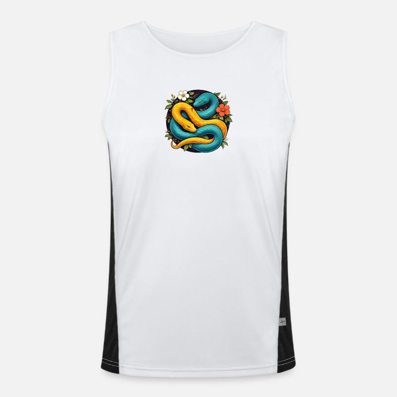 Two Python Snakes in Flower Ring Men's Functional Contrast Tank Top 