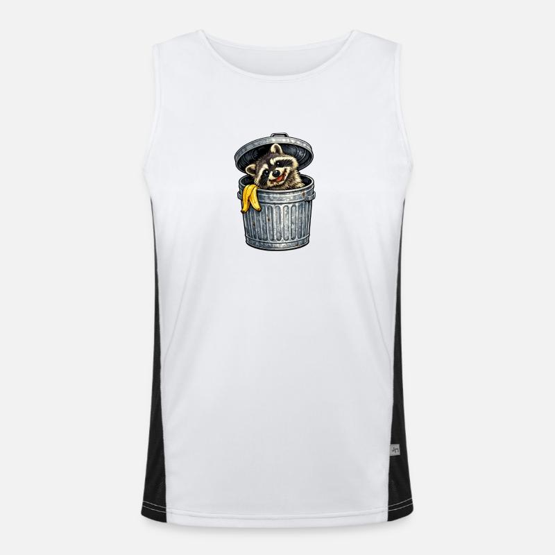 Waschbär im Mülltonne mit Banane Funktionelles Kontrast-Tank Top für Männer 