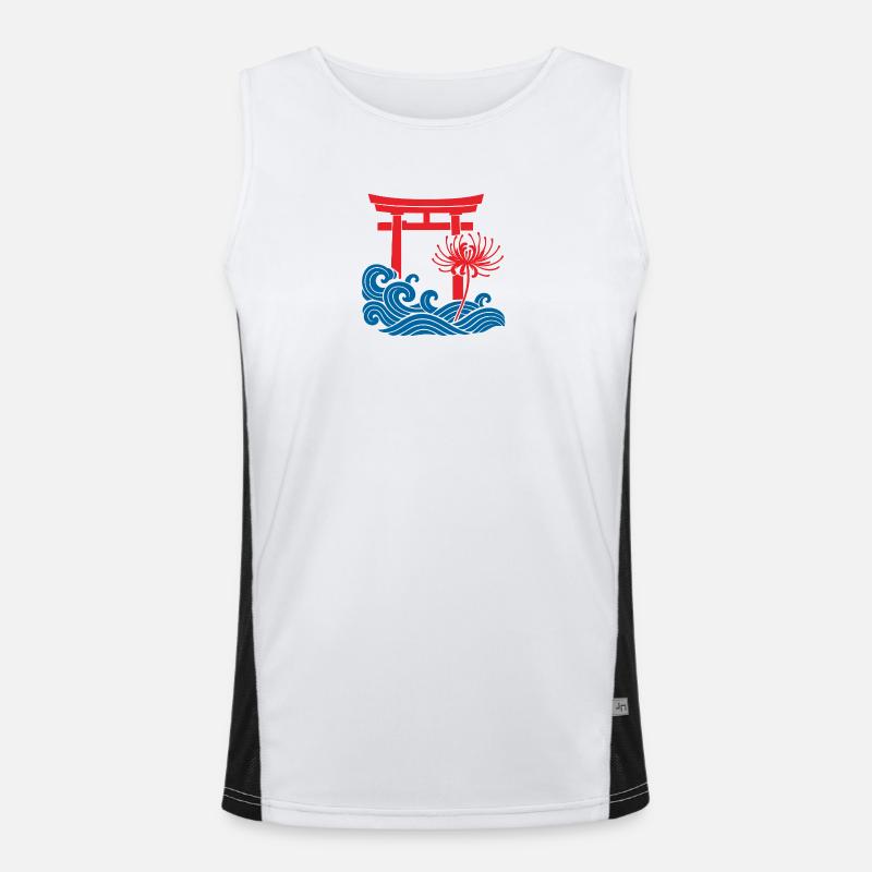Torii, Vagues Bleues et Fleur Rouge Débardeur respirant contrasté Homme 