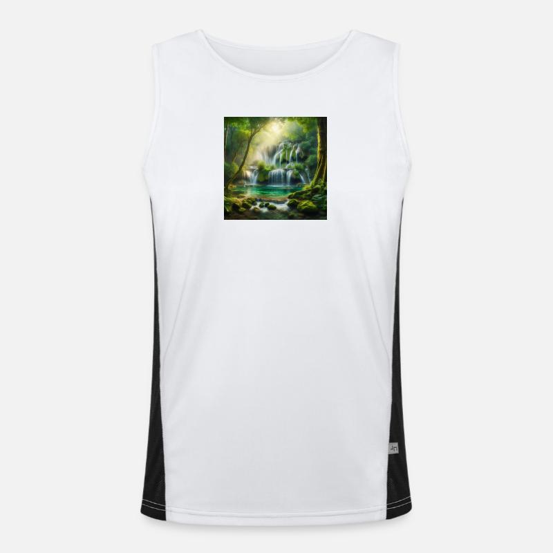 Wasserfall der Träume Funktionelles Kontrast-Tank Top für Männer 