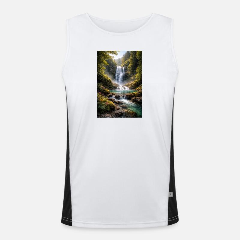 Grünflächen am Wasserfall Funktionelles Kontrast-Tank Top für Männer 