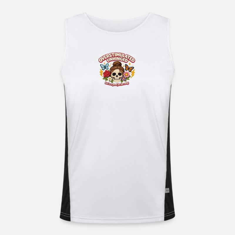 Overstimulated Unhinged Skull Patch Gift - Men's Functional Contrast Tank Top  - white/black