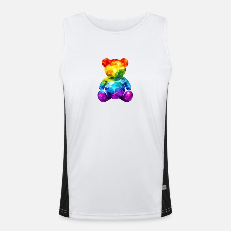 Rainbow teddy bear in geometric pattern Men's Functional Contrast Tank Top 