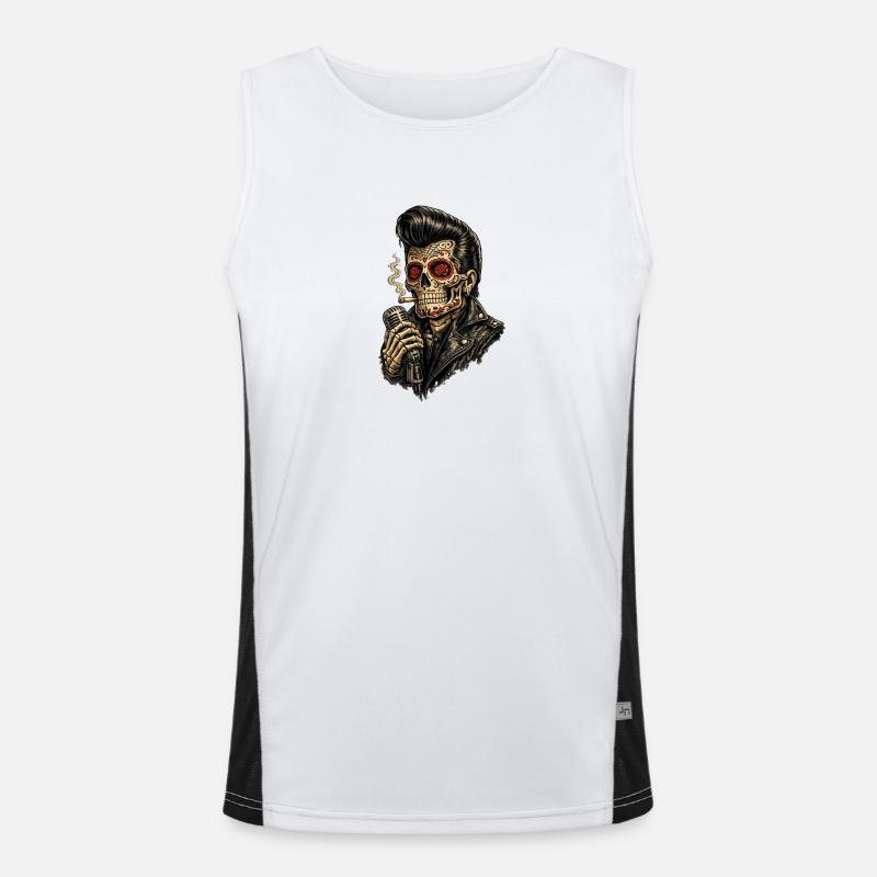 Skelett Sugar Skull Rockabilly Mikrofon Funktionelles Kontrast-Tank Top für Männer 