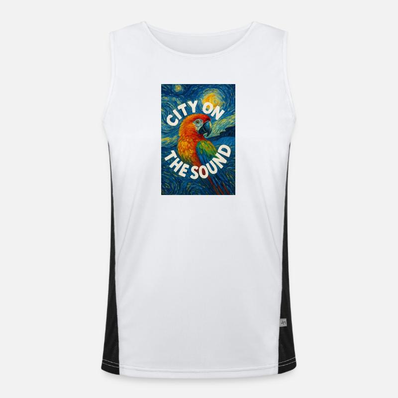 Vibrant_Macaw_Amidst_Swirling_Post-Impressionis - Men's Functional Contrast Tank Top - white/black