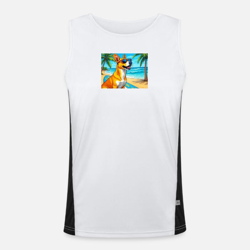 Strandhund mit Surfboard und Sonnenbrille Funktionelles Kontrast-Tank Top für Männer 