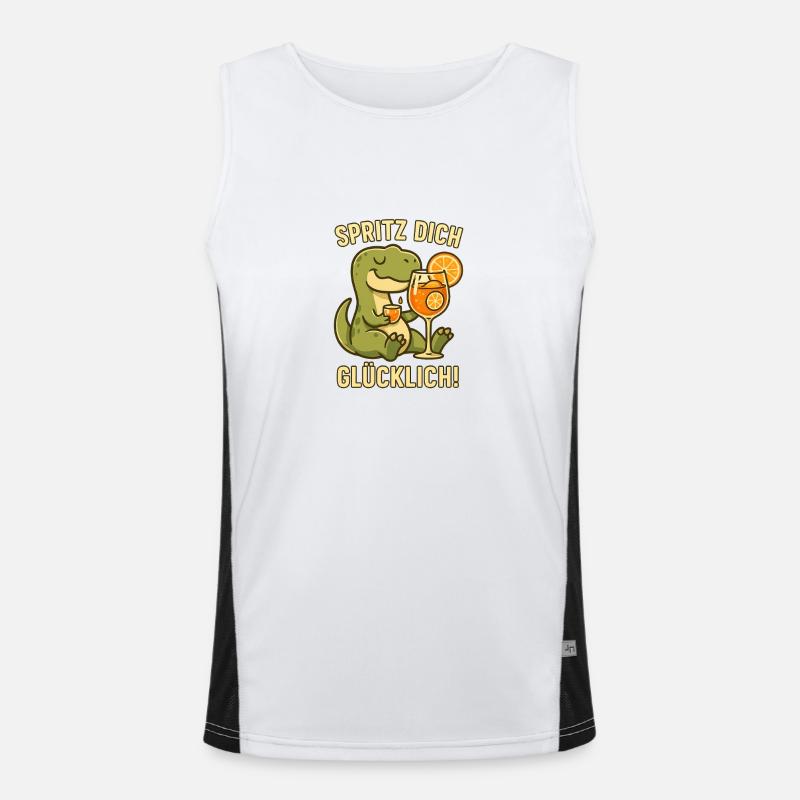 Spritz dich glücklich – Lustiger Dino mit Drink Funktionelles Kontrast-Tank Top für Männer 
