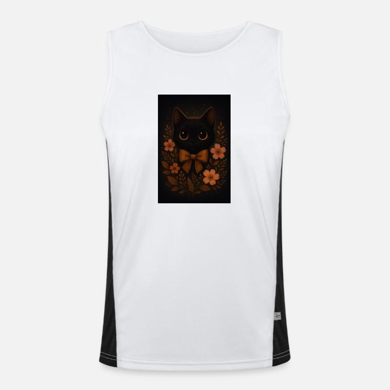 Schwarze Katze mit Blumen Funktionelles Kontrast-Tank Top für Männer 