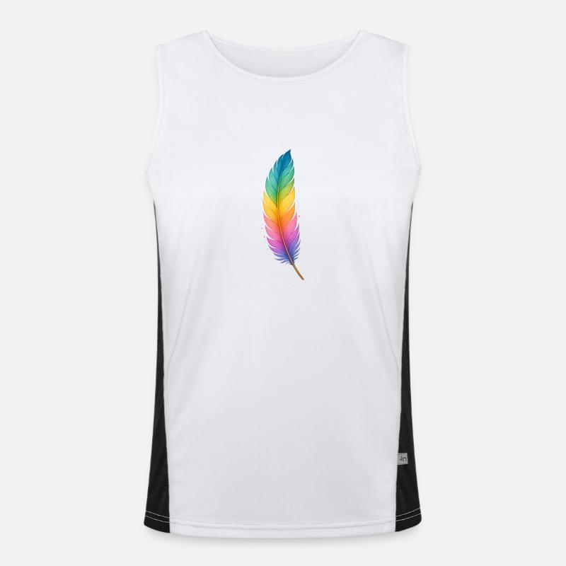 Colorful Feather – Sanfte Kraft in Regenbogenfarbe Funktionelles Kontrast-Tank Top für Männer 