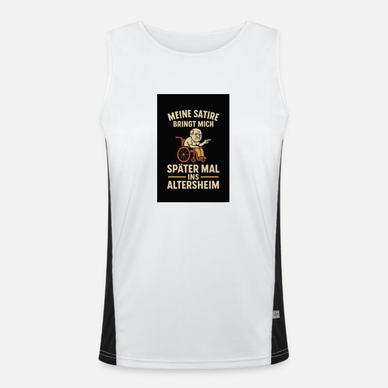 „Meine Satire bringt mich später mal " Funktionelles Kontrast-Tank Top für Männer 