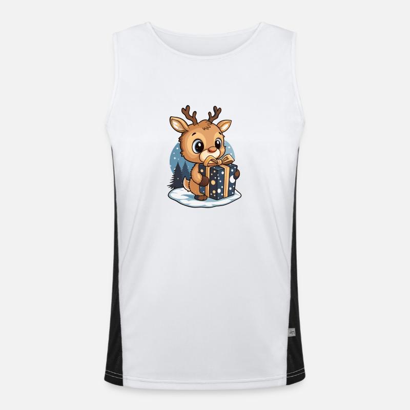Cute deer unwrapping gift Men's Functional Contrast Tank Top 