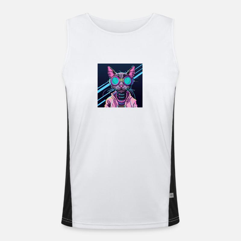 Coole Katze mit Brille Funktionelles Kontrast-Tank Top für Männer 