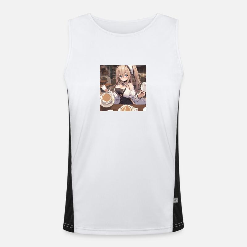 anime girl withe big boobs withe coffee Funktionelles Kontrast-Tank Top für Männer 