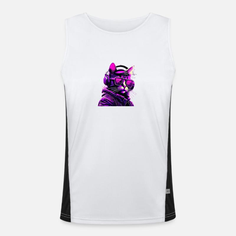 Techno Katze Neon Funktionelles Kontrast-Tank Top für Männer 