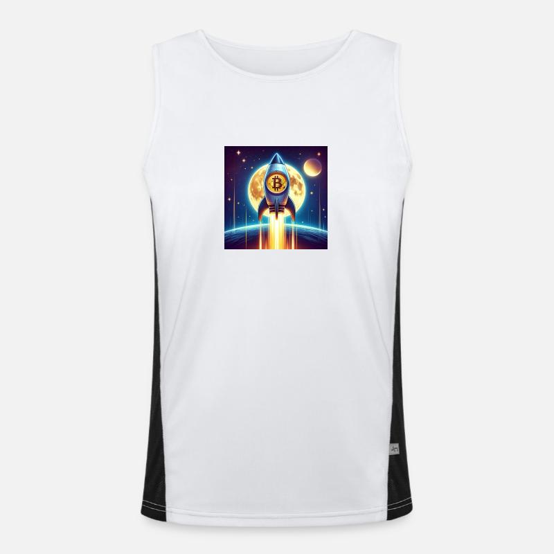 Bitcoin moon rocket Funktionelles Kontrast-Tank Top für Männer 