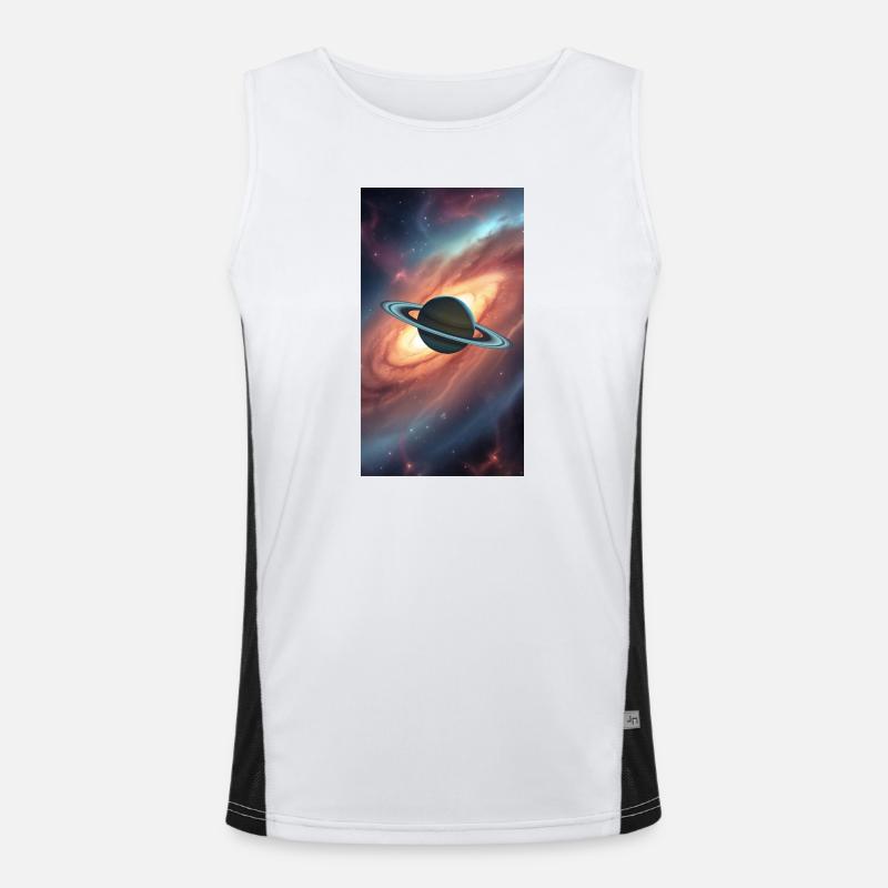 Saturn in space with galaxy background Men's Functional Contrast Tank Top 