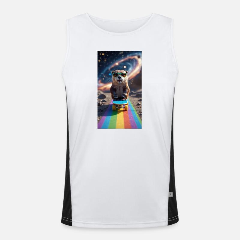 Witziger Waschbär auf Skateboard mit Sonnenbrille Funktionelles Kontrast-Tank Top für Männer 