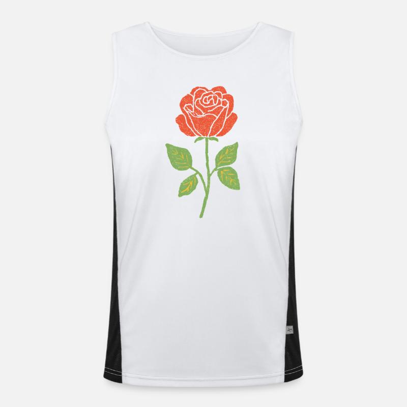 Red Rose Line Illustration Men's Functional Contrast Tank Top 